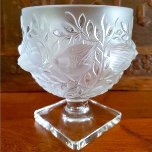 Lalique Elizabeth Vase Frosted Birds & Leaves Vintage Crystal Glass France